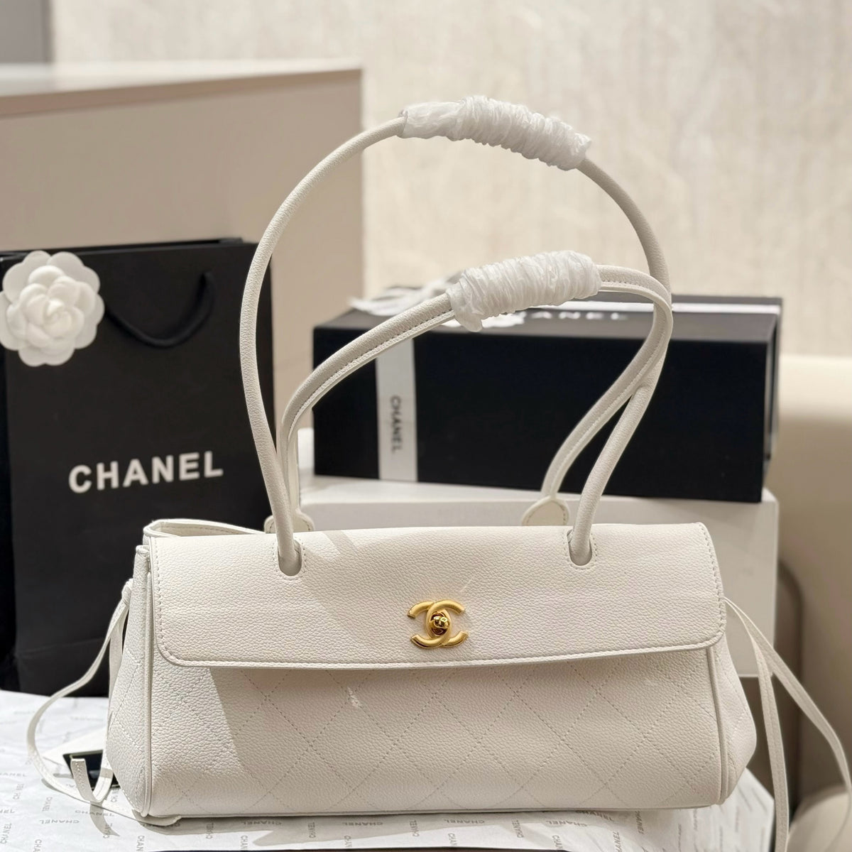 Chanel Grained Calfskin Bag With Brand Box