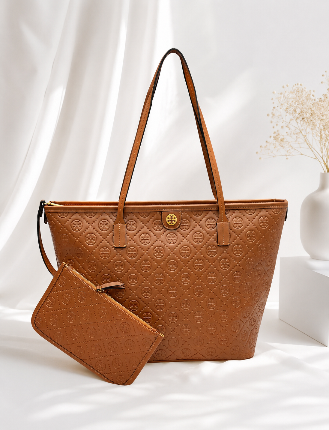 Tory Burch T Monogram Embossed Leather Tote Bag