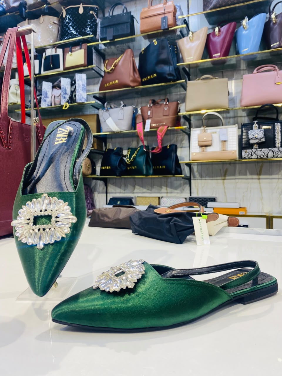 Zara Rhinestone Flat Slingback Mules