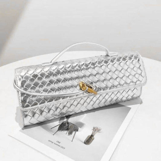 Bottega Veneta Andiamo Silver Long Clutch With Box