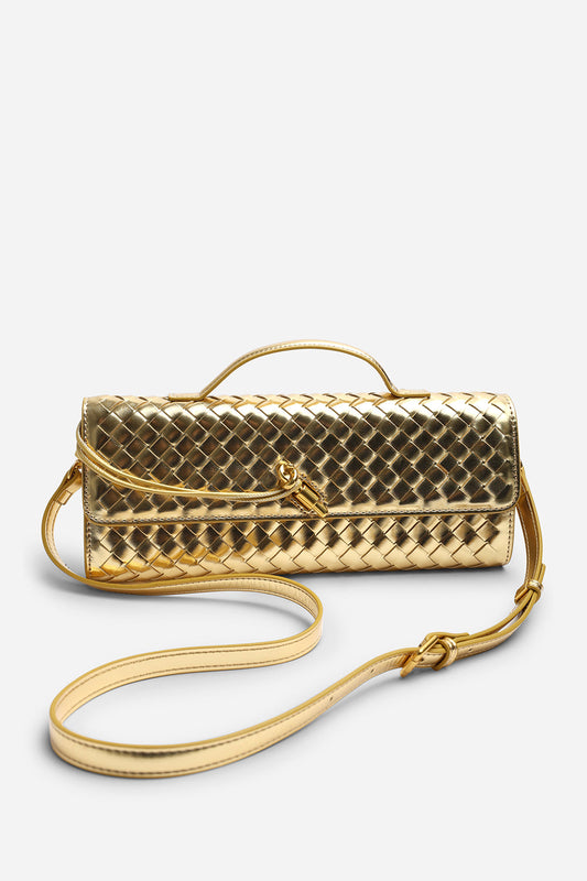Bottega Veneta Andiamo Gold Long Clutch With Box
