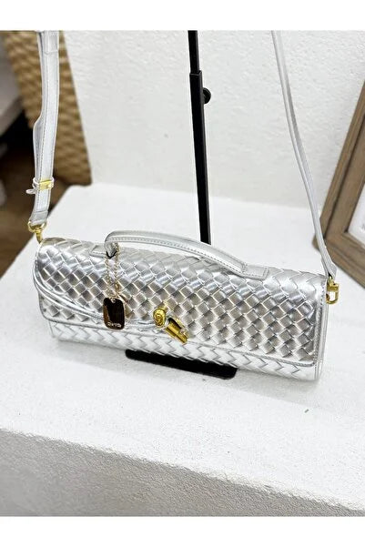 Bottega Veneta Andiamo Silver Long Clutch With Box