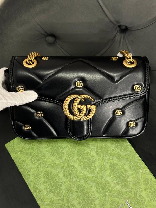 Gucci GG Marmont Mini Logo Studded Crossbody Bag With Box