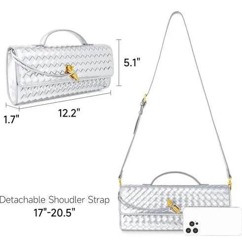 Bottega Veneta Andiamo Silver Long Clutch With Box