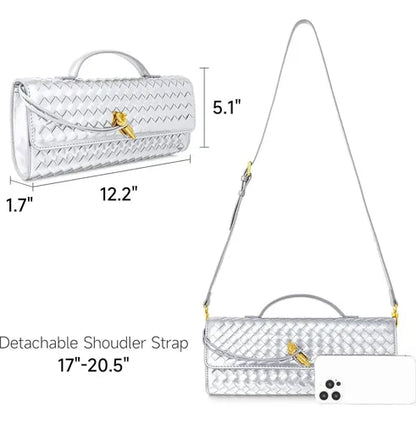 Bottega Veneta Andiamo Silver Long Clutch With Box