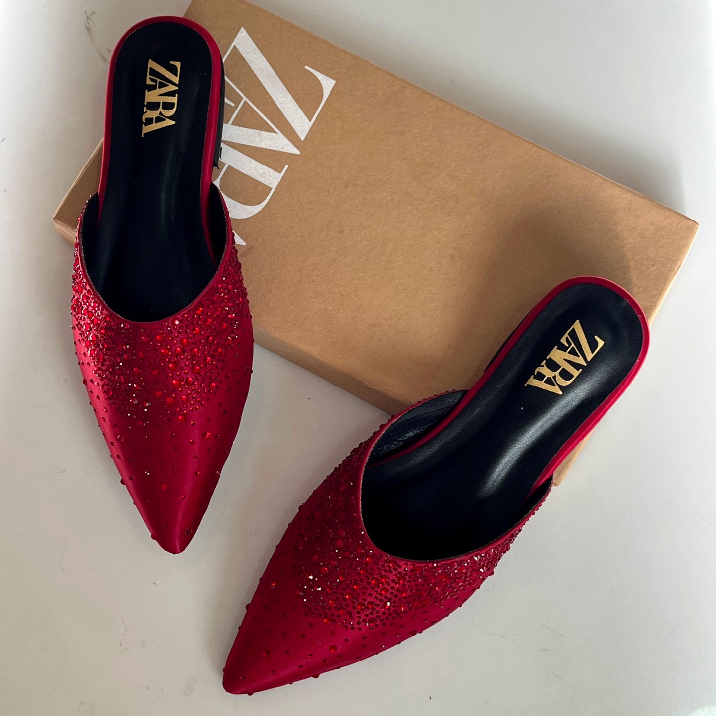 ZARA Crystal Satin Mules