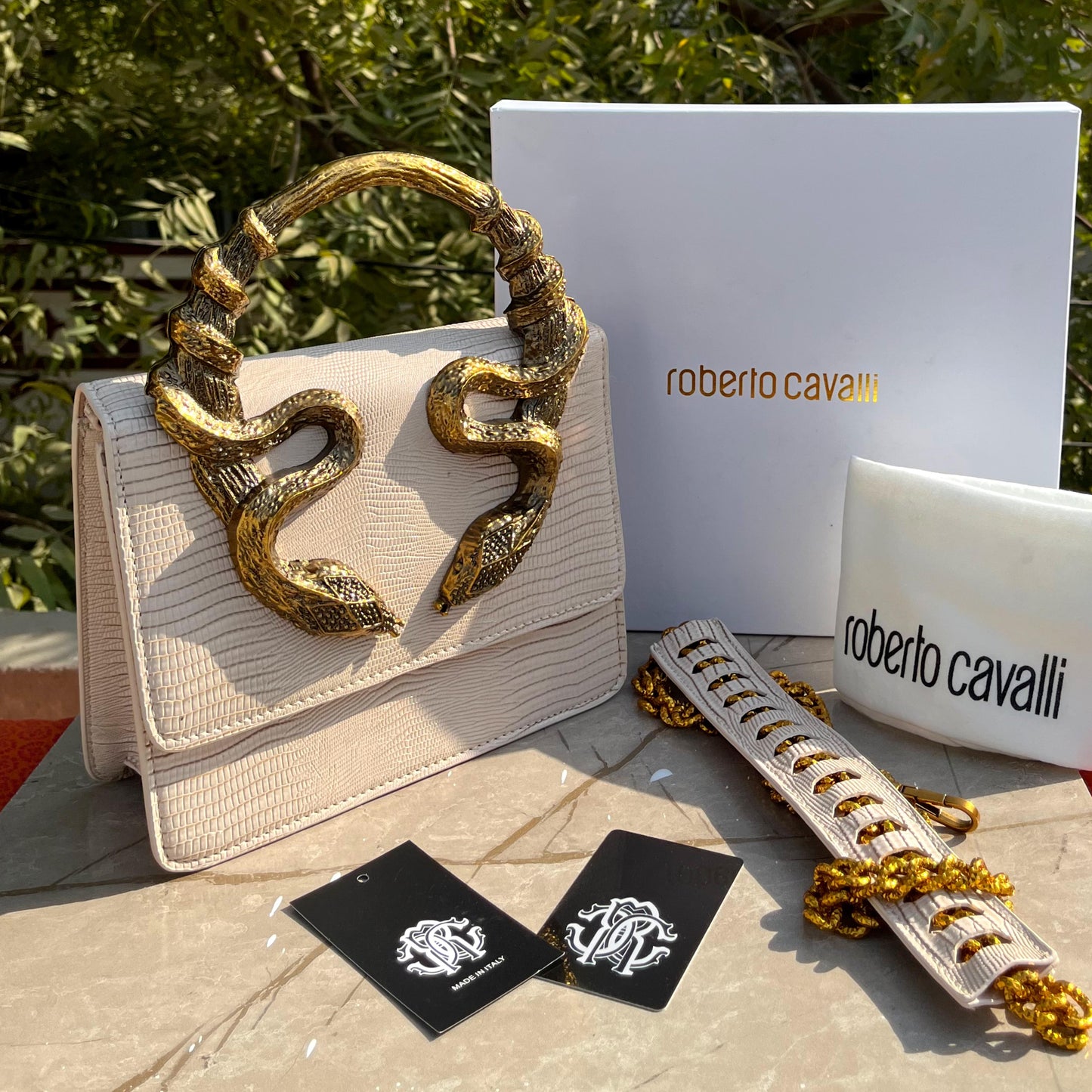 Roberto Cavalli Snake Embellished Handbag
