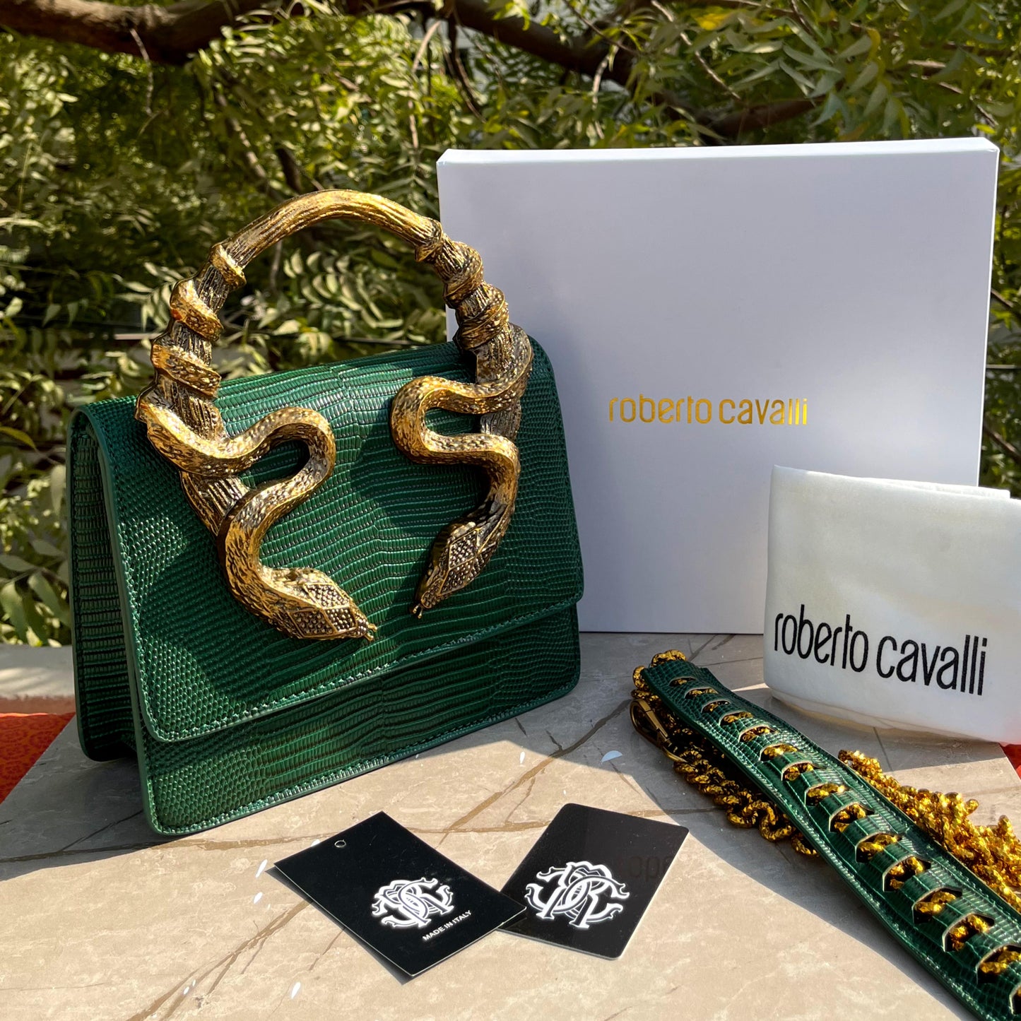 Roberto Cavalli Snake Embellished Handbag