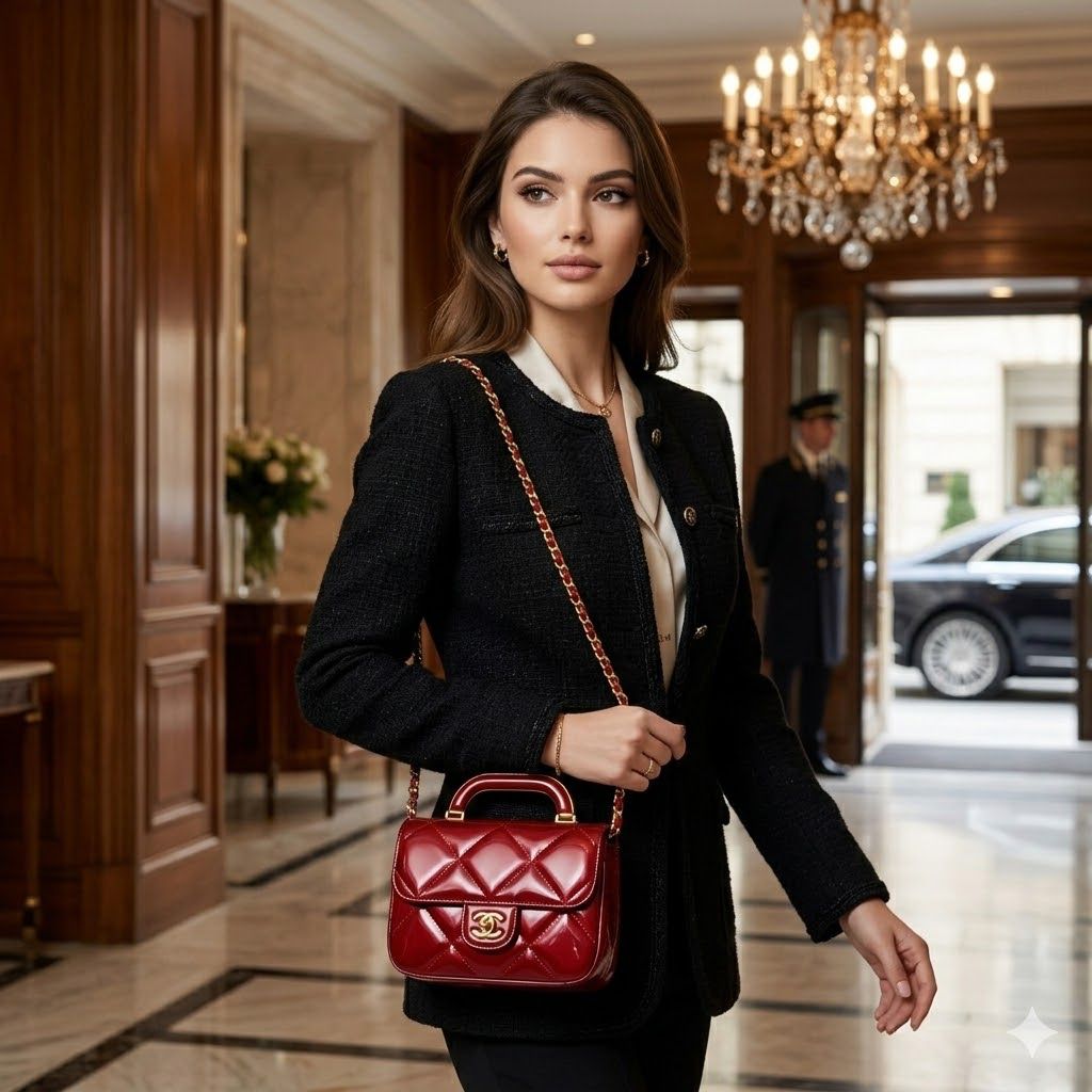 CHANEL | Metallic Mirror Calfskin Large Top Handle Clutch With Chain