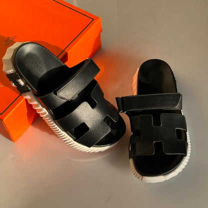Hermès Infra Sandals – Black Calfskin Leather