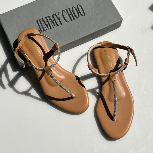 Jimmy Choo Crystal T-Strap Sandals