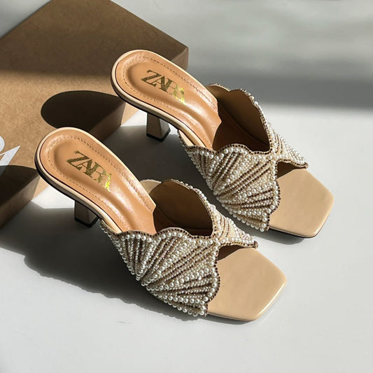 Zara Faux Pearl Backless Sandals