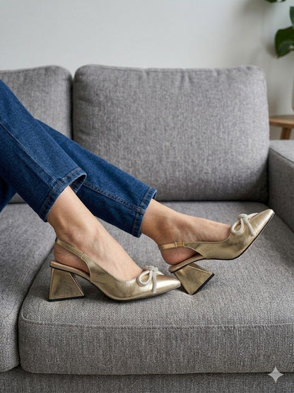 Zara Metallic Bow Heels