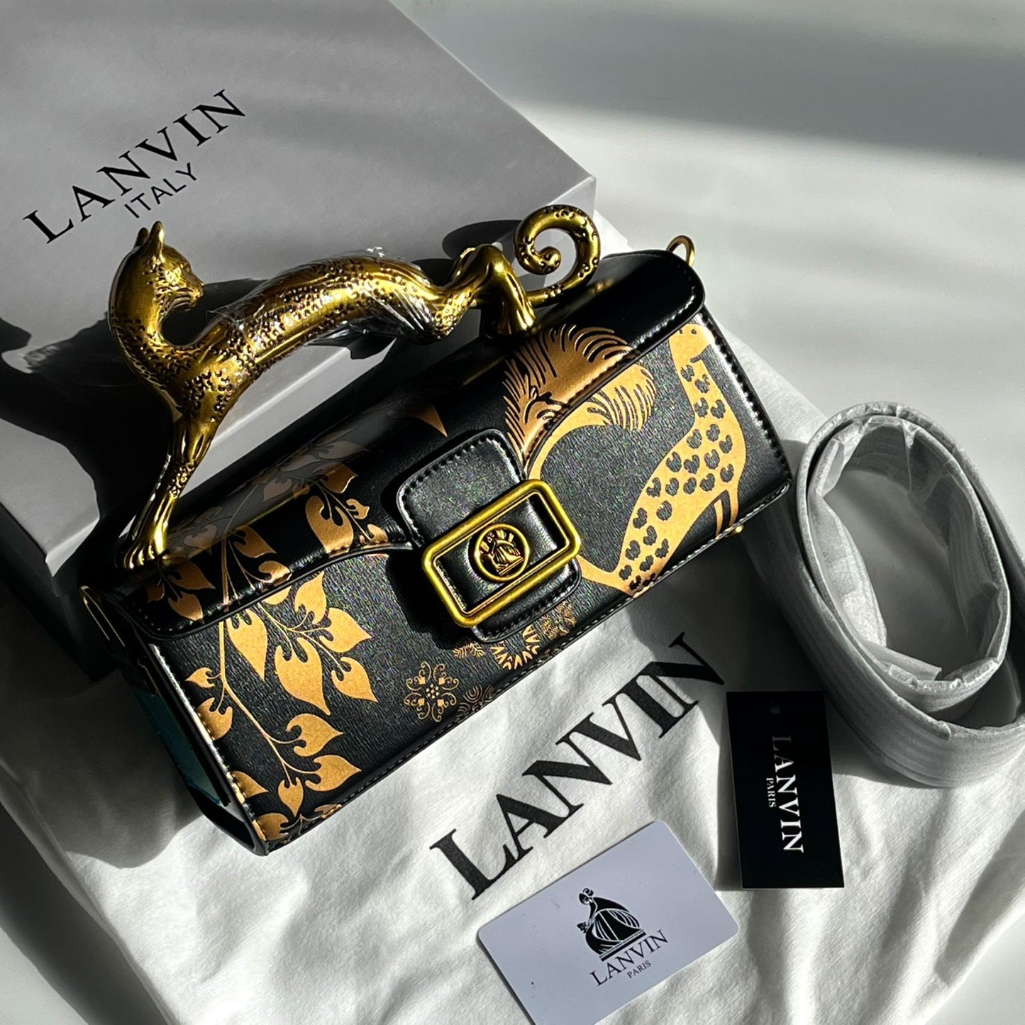 LANVIN | Pencil Cat Bag in Shiny Leather & Rhinestones