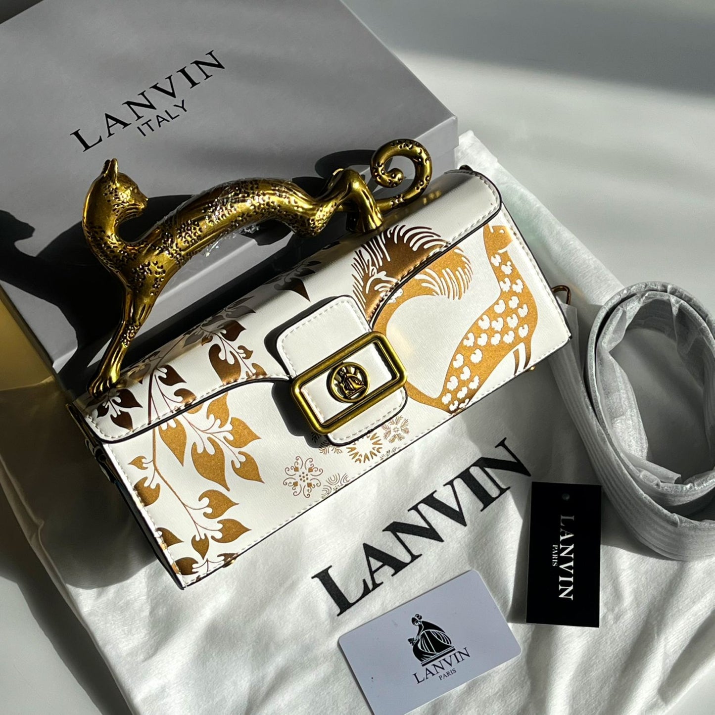 LANVIN | Pencil Cat Bag in Shiny Leather & Rhinestones