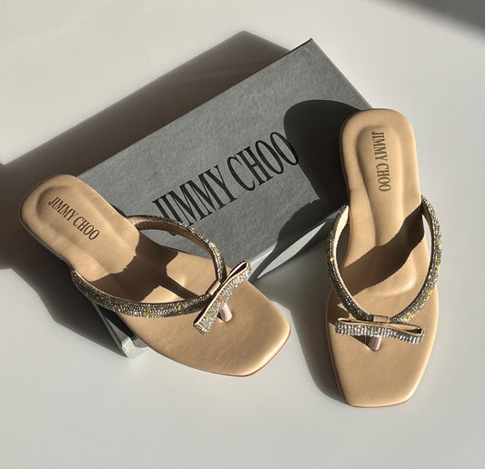 Jimmy Choo Crystal Bow Thong Flat Sandals