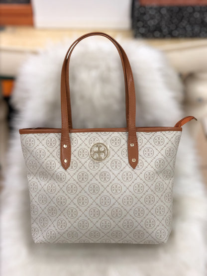 Tory Burch T Monogram Zip Tote Bag with box