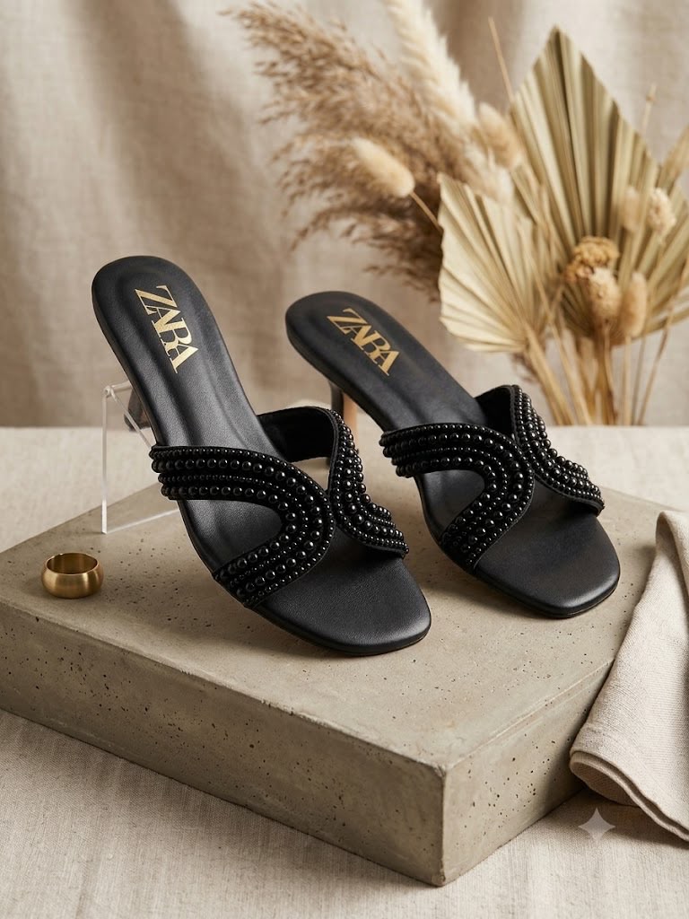 Zara Pearl Embellished Flat Slide Sandals
