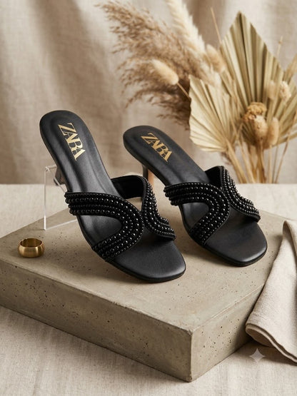 Zara Pearl Embellished Flat Slide Sandals
