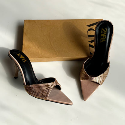 Zara Embellished Satin Heeled Mules