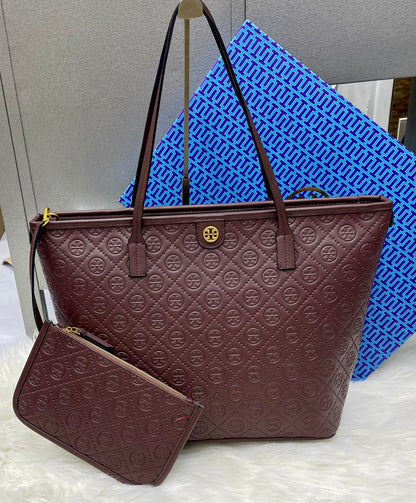 Tory Burch T Monogram Embossed Leather Tote Bag
