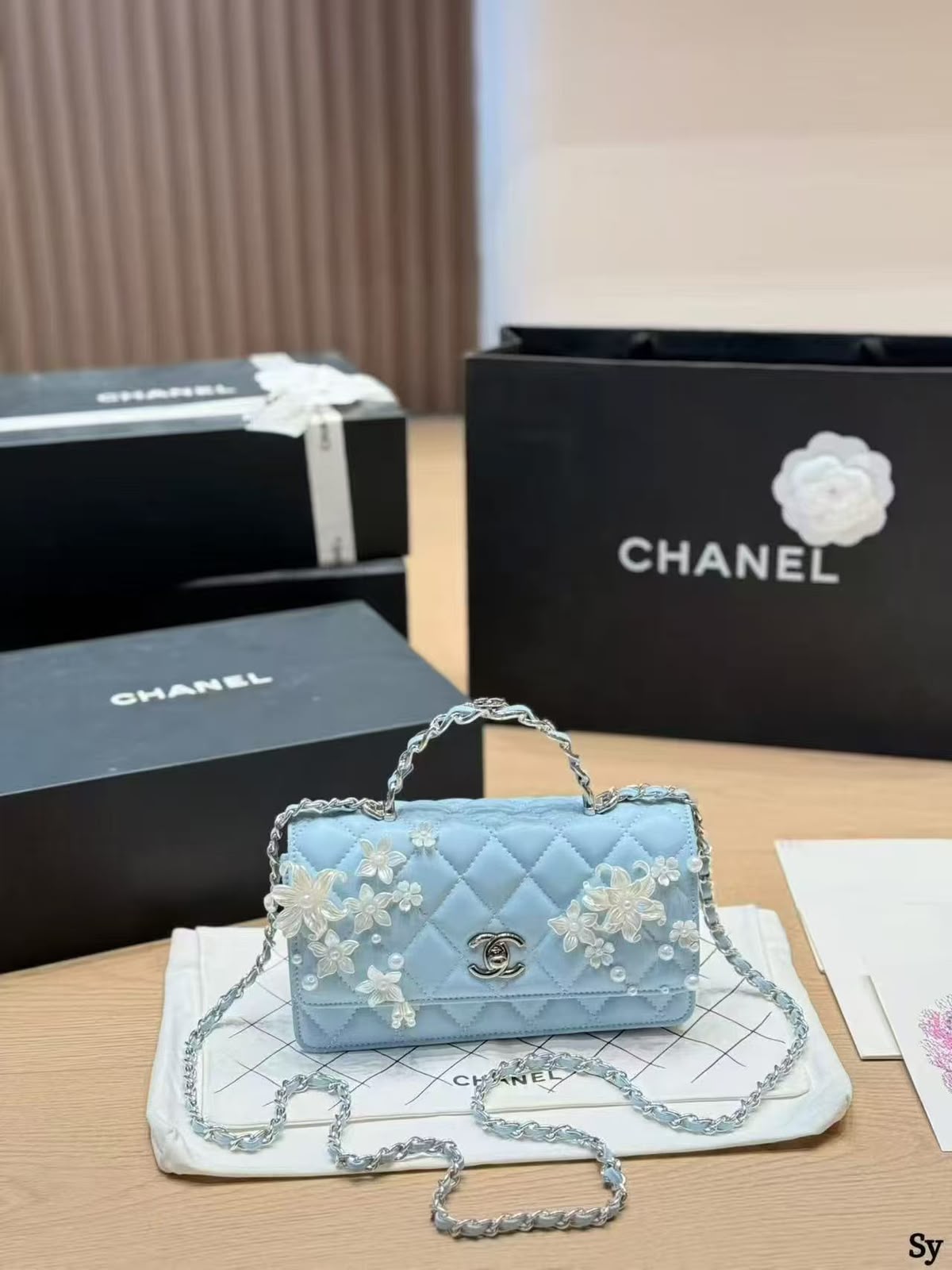 CHANEL Camellia Pearl Mini Flap Handbag