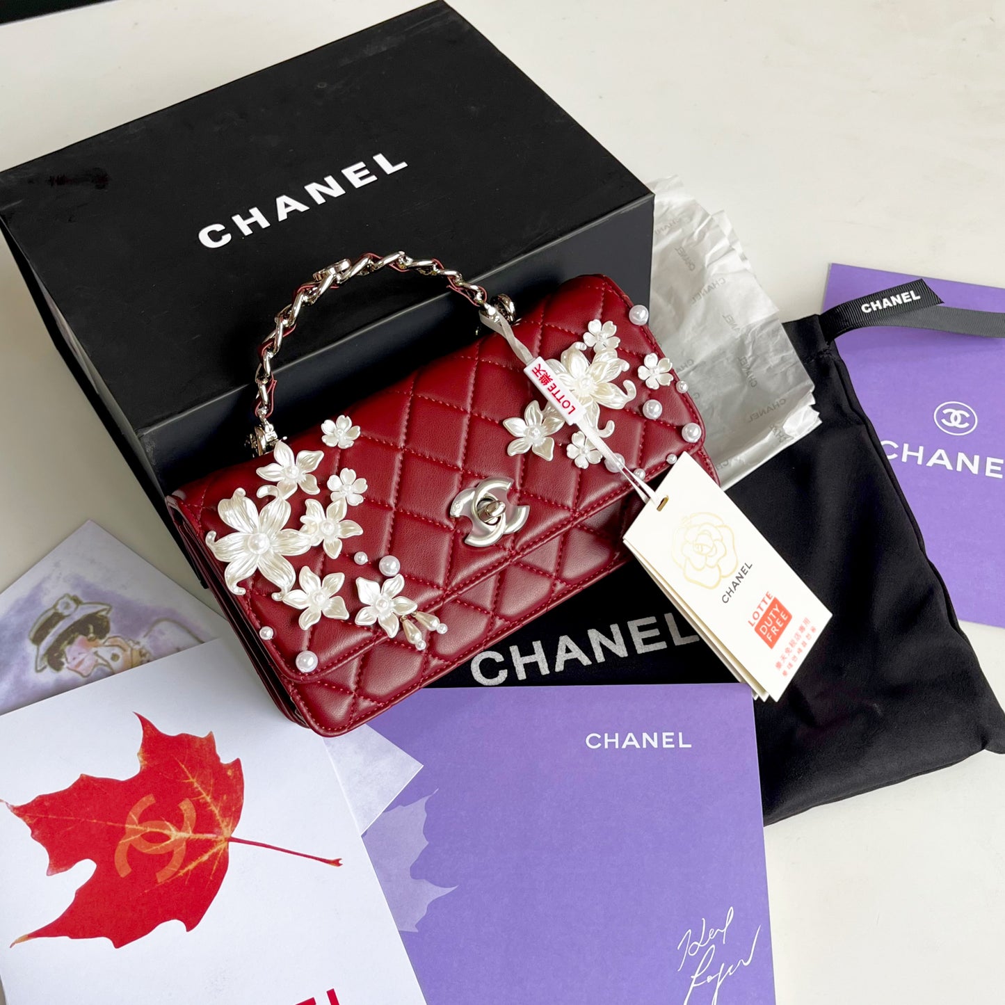 CHANEL Camellia Pearl Mini Flap Handbag