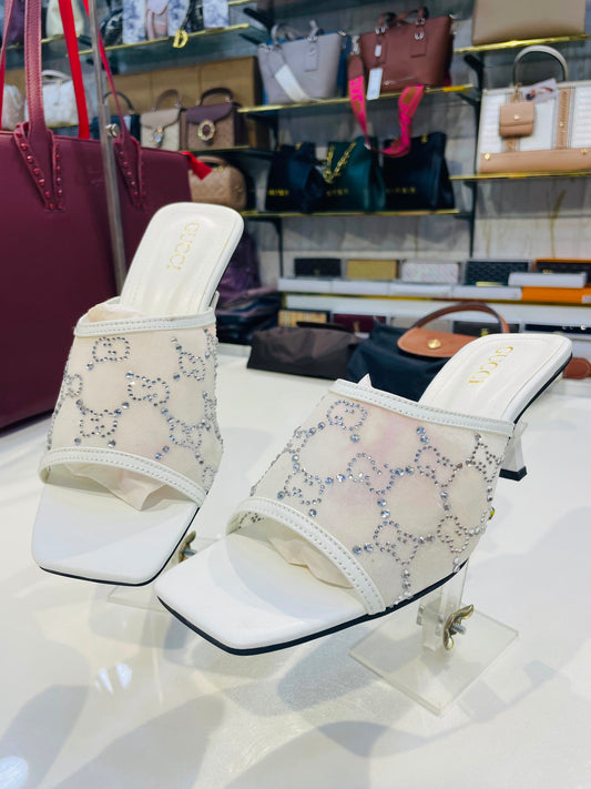 GUCCI GG Crystal-Embellished Mesh Mid-Heel