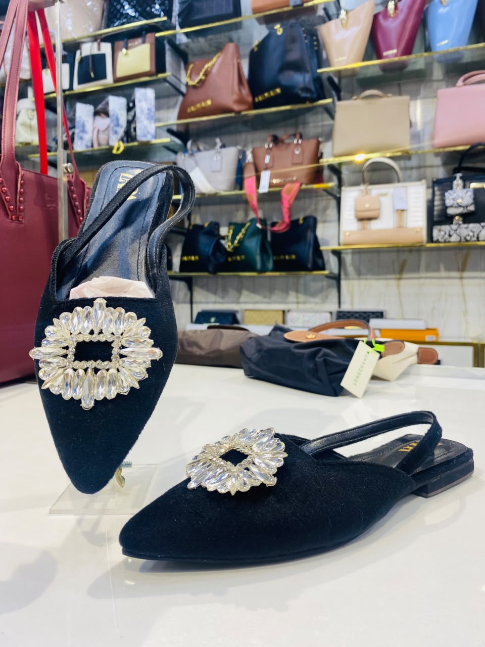 Zara Rhinestone Flat Slingback Mules