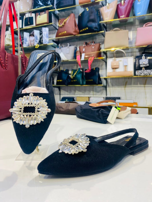 Zara Rhinestone Flat Slingback Mules