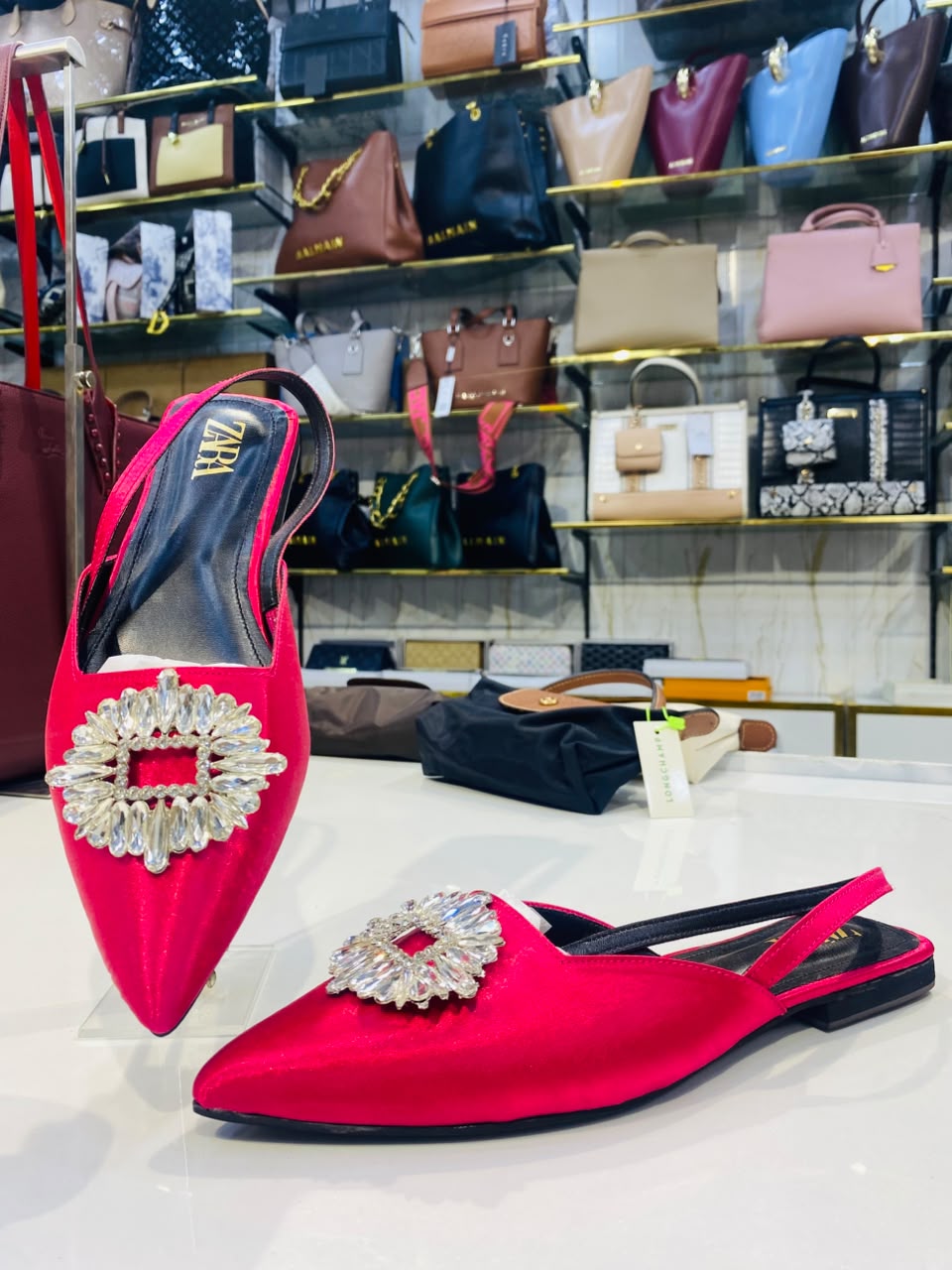 Zara Rhinestone Flat Slingback Mules