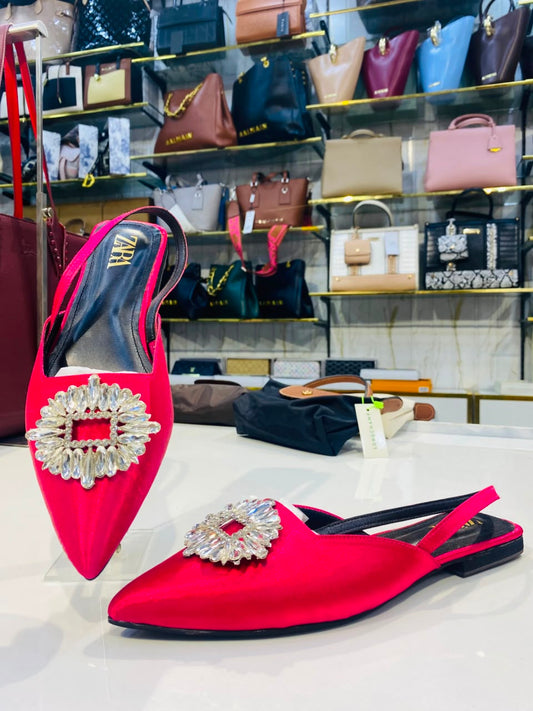 Zara Rhinestone Flat Slingback Mules