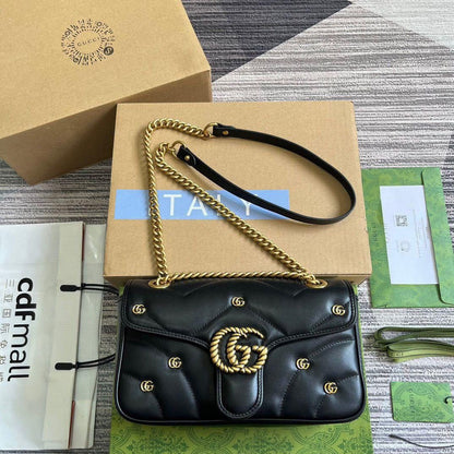 Gucci GG Marmont Mini Logo Studded Crossbody Bag With Box