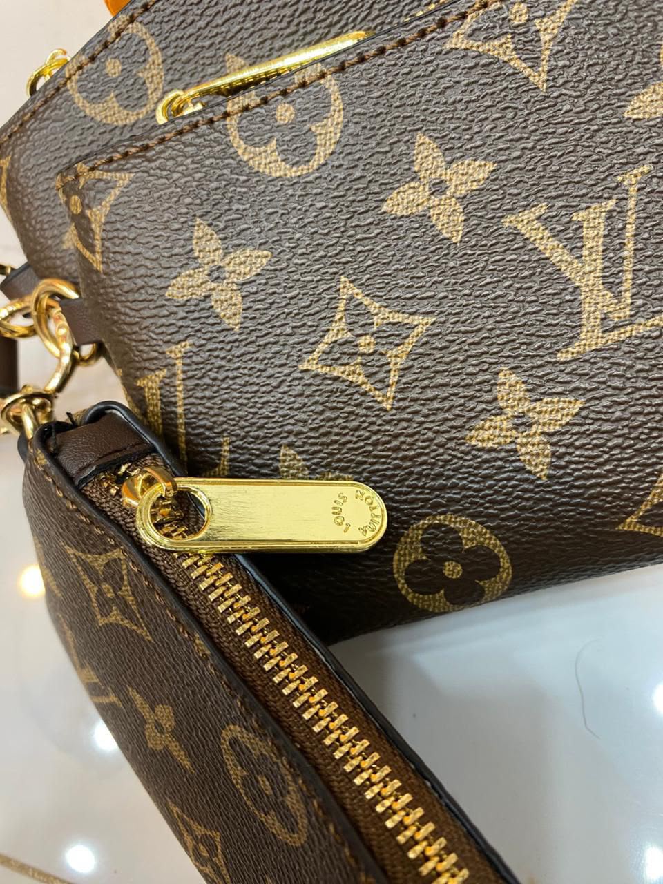 LV Monogram Signature Canvas Trio Wristlet Pouch Set With Box