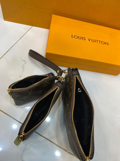 LV Monogram Signature Canvas Trio Wristlet Pouch Set With Box