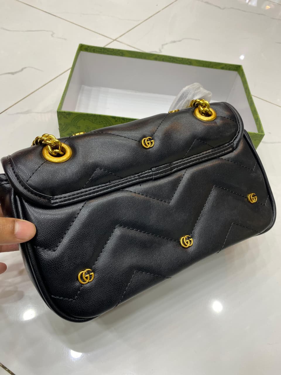 Gucci GG Marmont Mini Logo Studded Crossbody Bag With Box