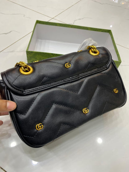 Gucci GG Marmont Mini Logo Studded Crossbody Bag With Box