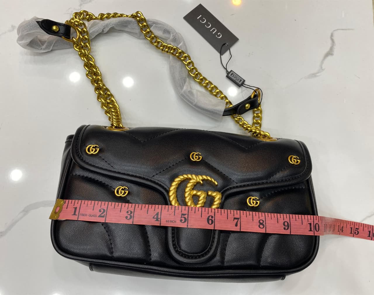 Gucci GG Marmont Mini Logo Studded Crossbody Bag With Box