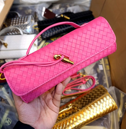Bottega Veneta Andiamo Hot Pink Long Clutch With Box