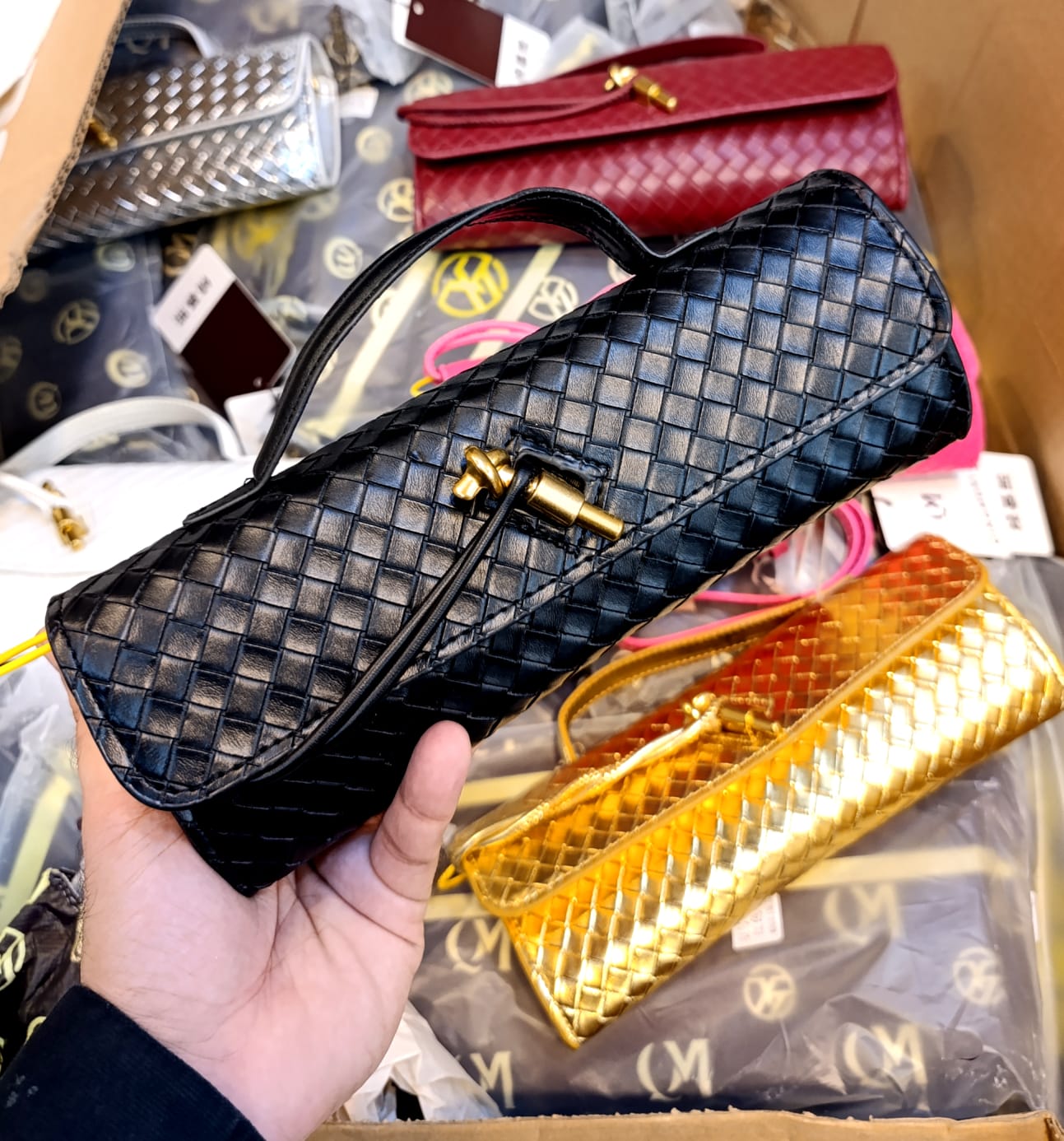 Bottega Veneta Andiamo Black Long Clutch With Box