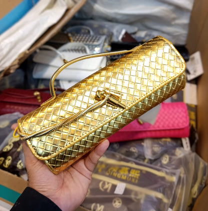 Bottega Veneta Andiamo Gold Long Clutch With Box