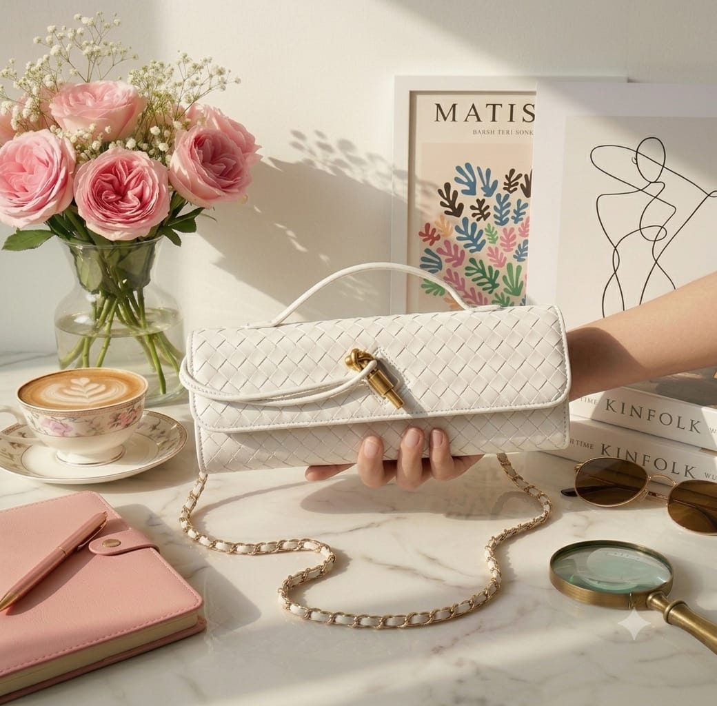 Bottega Veneta Andiamo White Long Clutch With Box