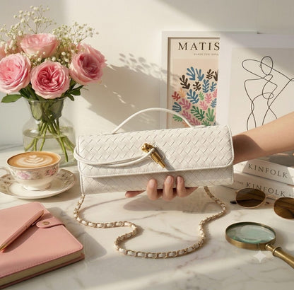 Bottega Veneta Andiamo White Long Clutch With Box