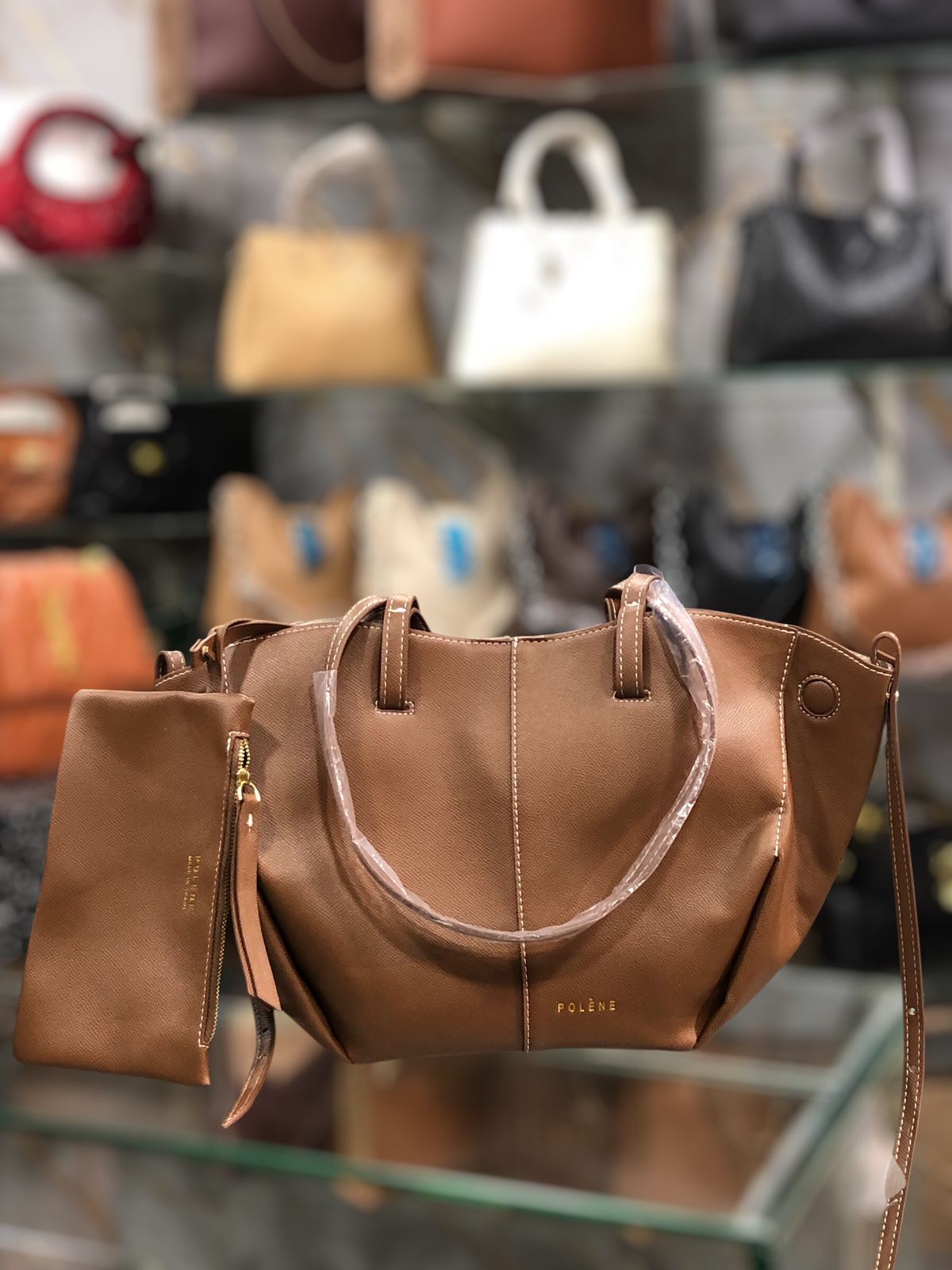 POLÈNE CYME Leather Tote Bag with Box