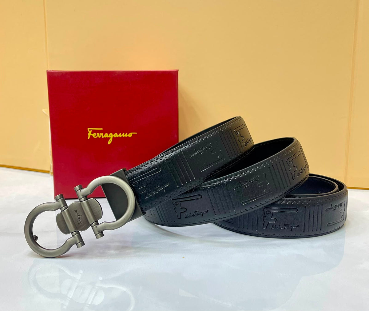 Ferragamo Gancini Embossed Leather Belt