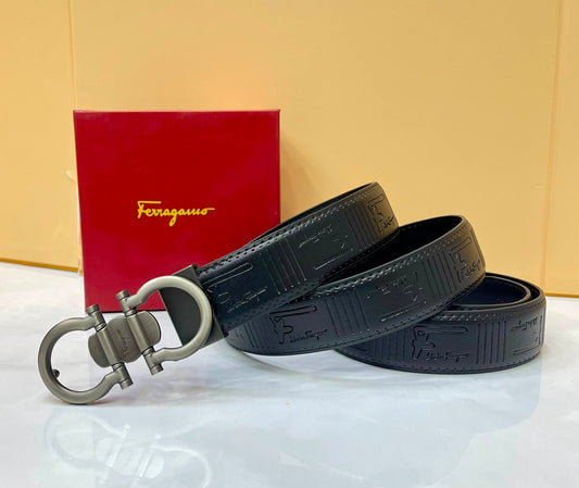 Ferragamo Gancini Embossed Leather Belt