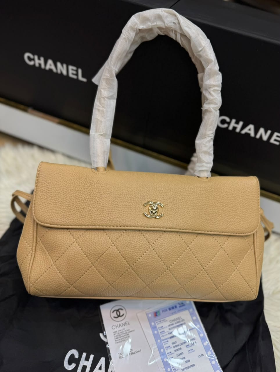 Chanel Grained Calfskin Bag With Brand Box
