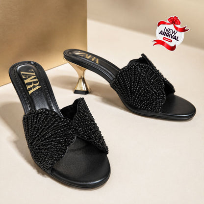 Zara Pearl & Bead Embellished Heeled Mules