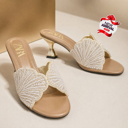 Zara Pearl & Bead Embellished Heeled Mules