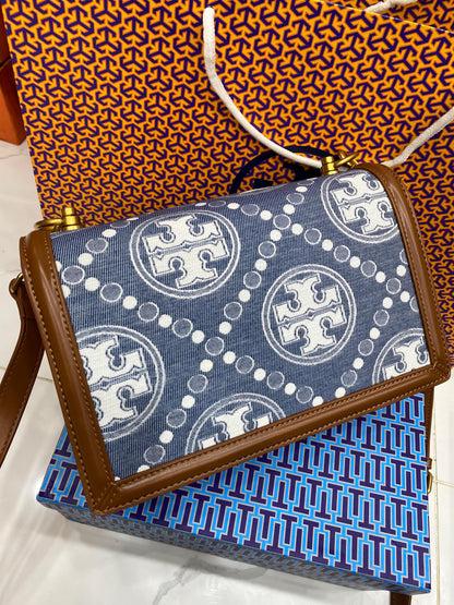Tory Burch T Monogram Denim Small Shoulder Bag